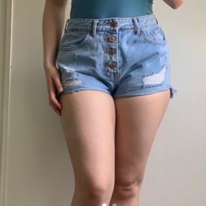 blue button up shorts!